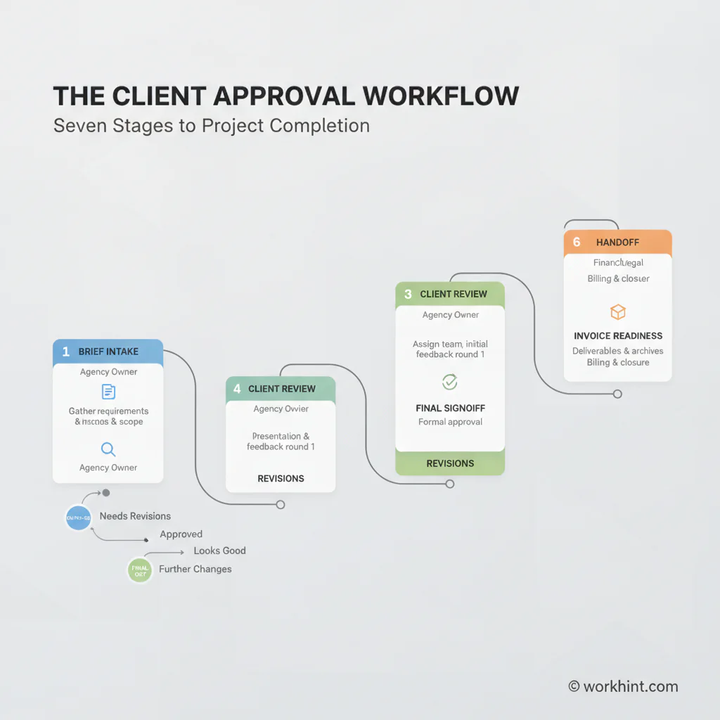 Agency client approval workflow from brief to final signoff