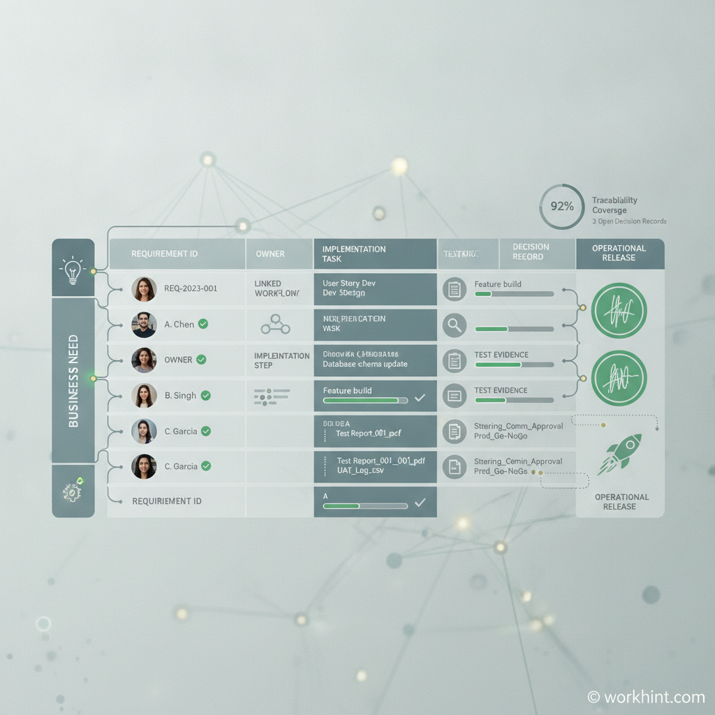 Requirements traceability matrix workflow from business need to release evidence