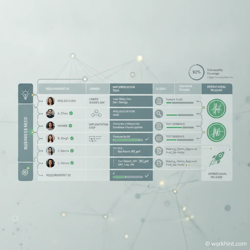 Requirements traceability matrix workflow from business need to release evidence