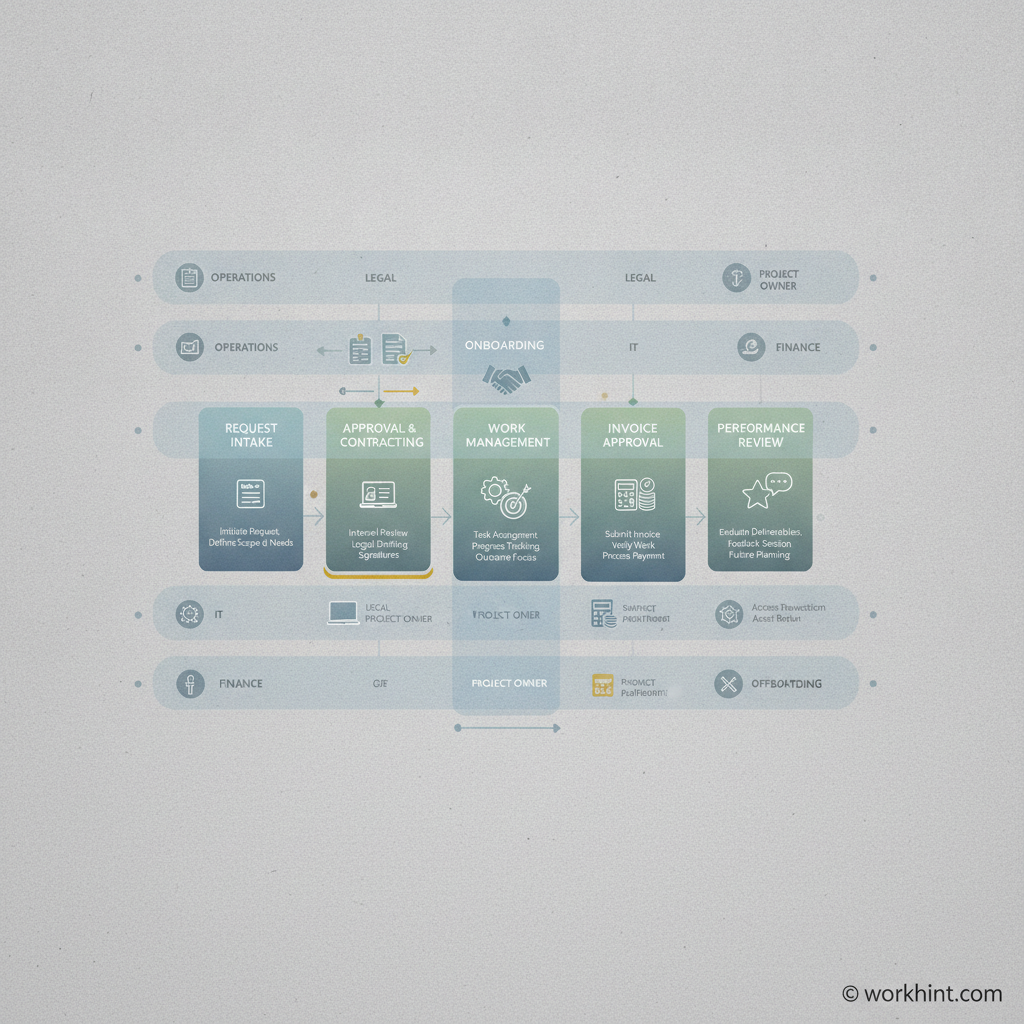 Contractor management process workflow from request intake through offboarding