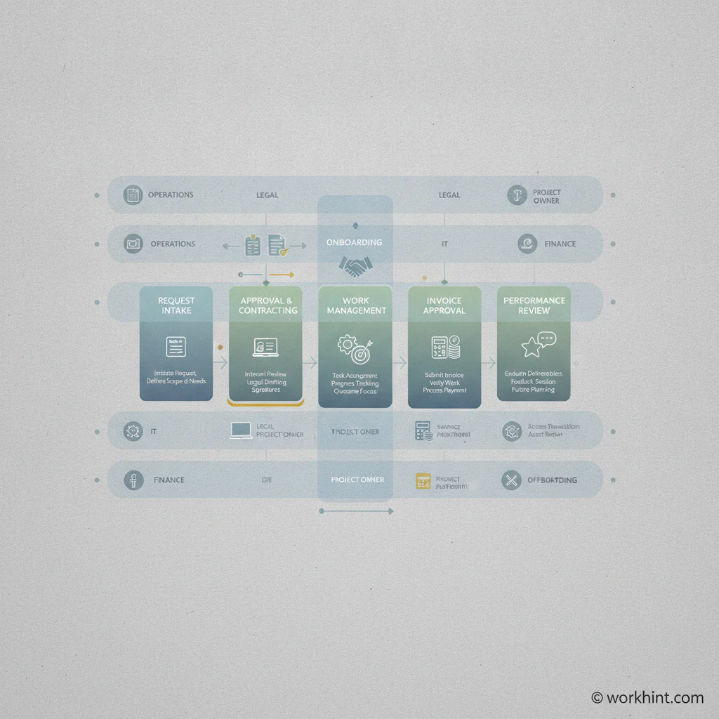 Contractor management process workflow from request intake through offboarding