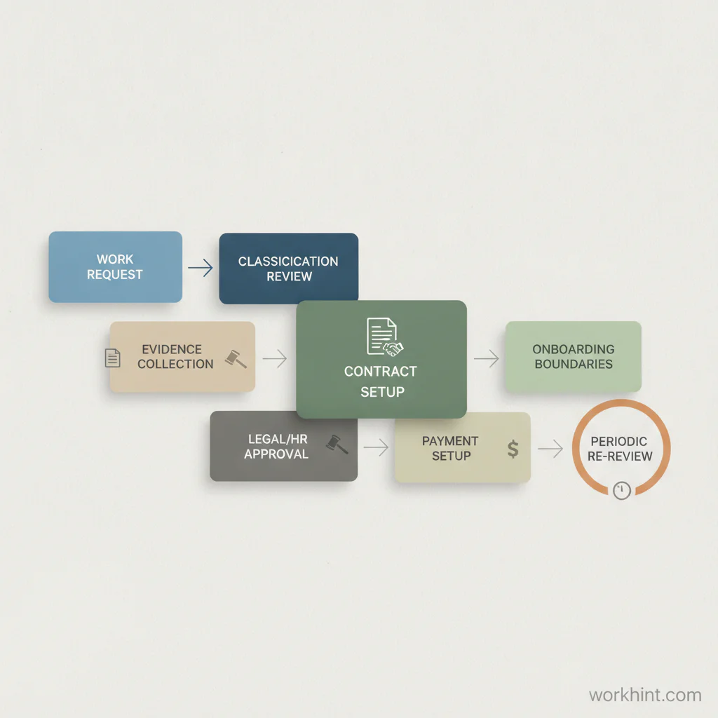 Independent contractor classification workflow from request to re-review