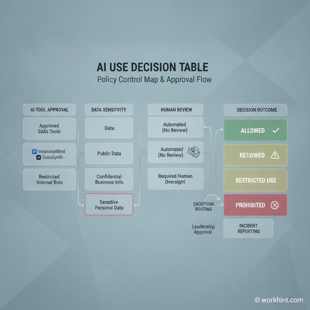 AI acceptable use policy workflow visual for AI Acceptable Use Policy Template for Companies