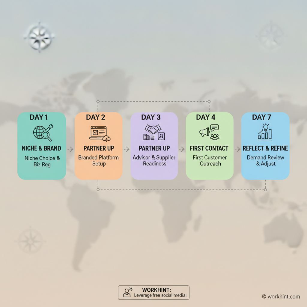 7-day travel agency launch timeline