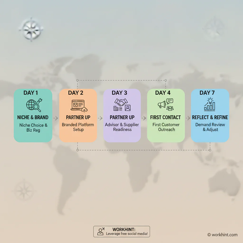 7-day travel agency launch timeline