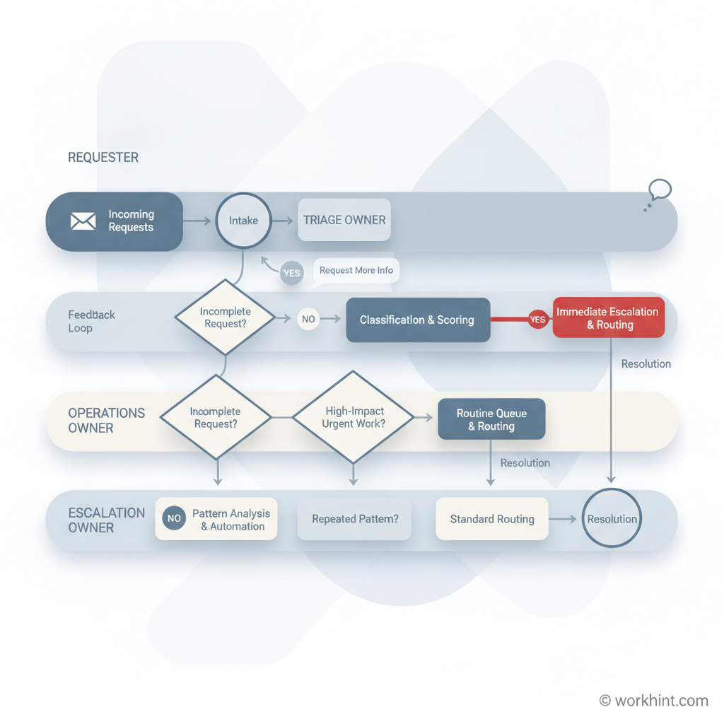 Business operations triage workflow from intake to resolution