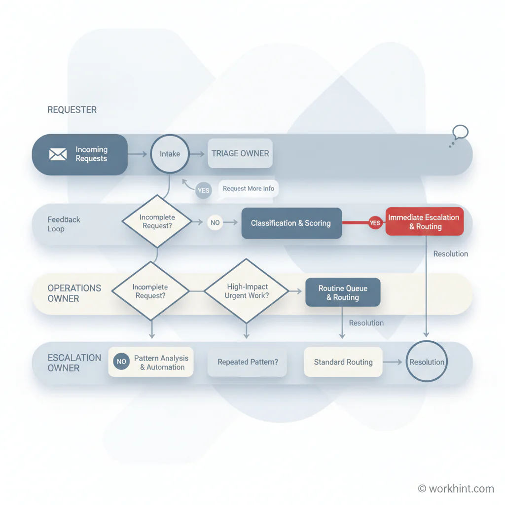 Business operations triage workflow from intake to resolution