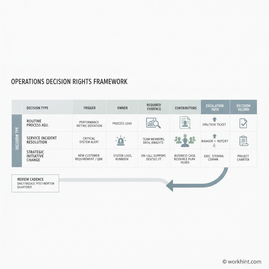Decision rights framework map for operations teams