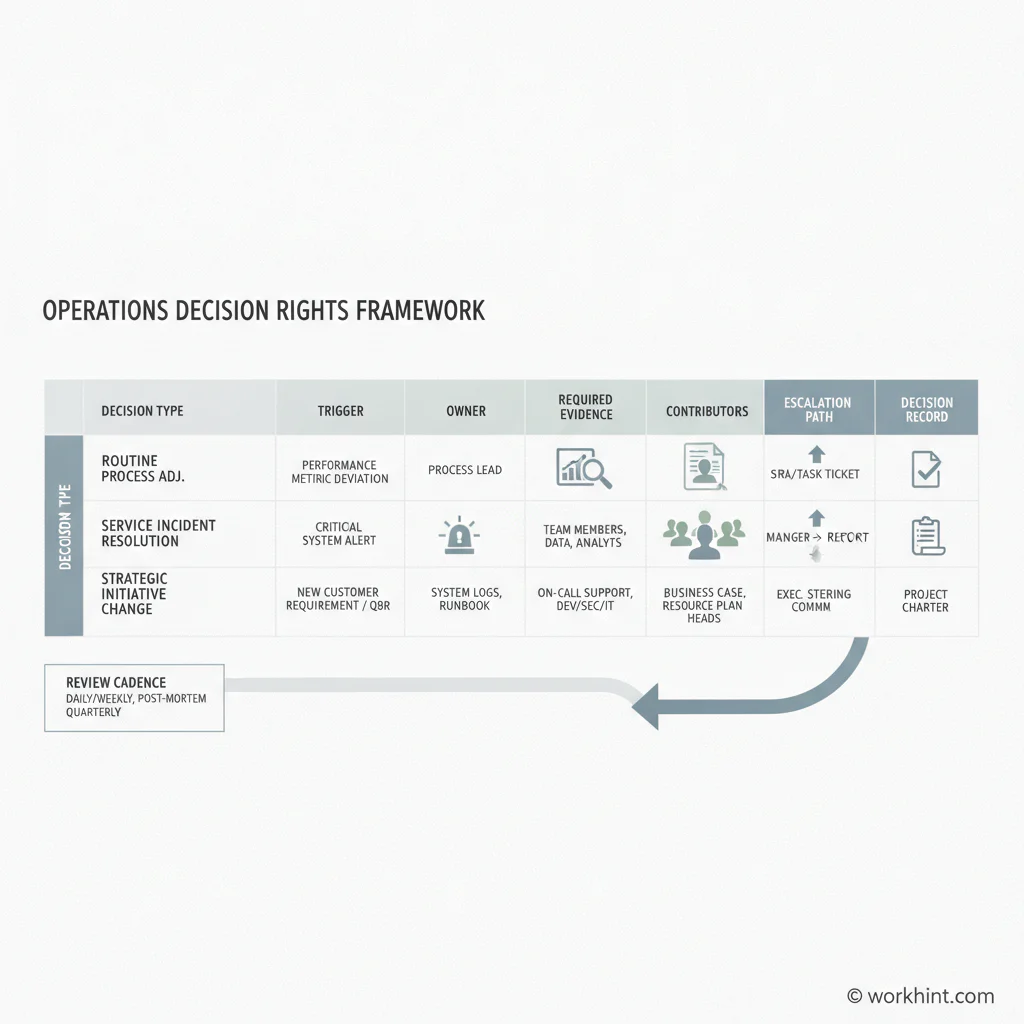 Decision rights framework map for operations teams