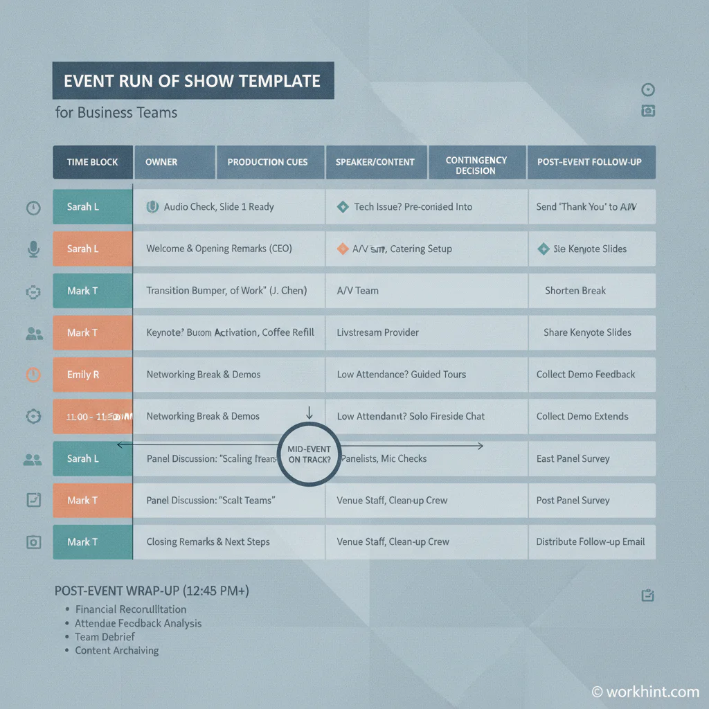 Event run of show workflow template for business teams