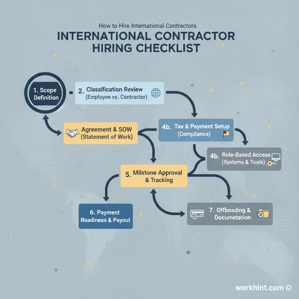 International contractor hiring workflow map