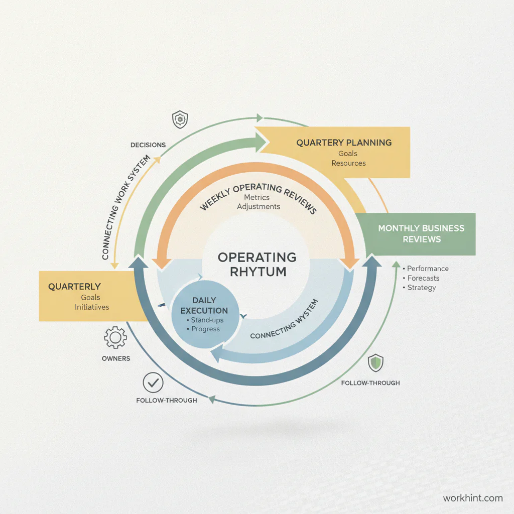 Operating rhythm cadence map for business review cycles