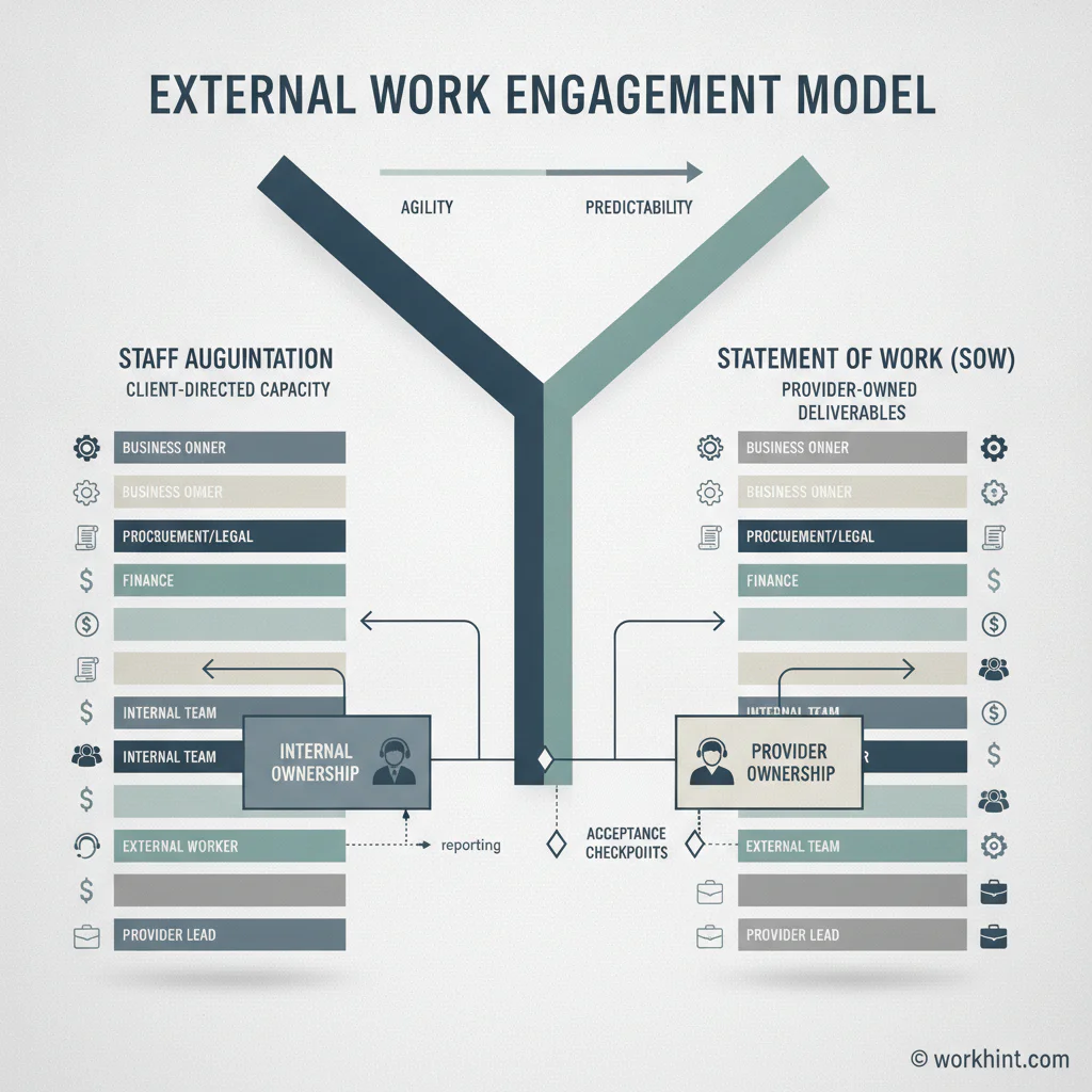 Decision map comparing staff augmentation capacity with SOW deliverable ownership