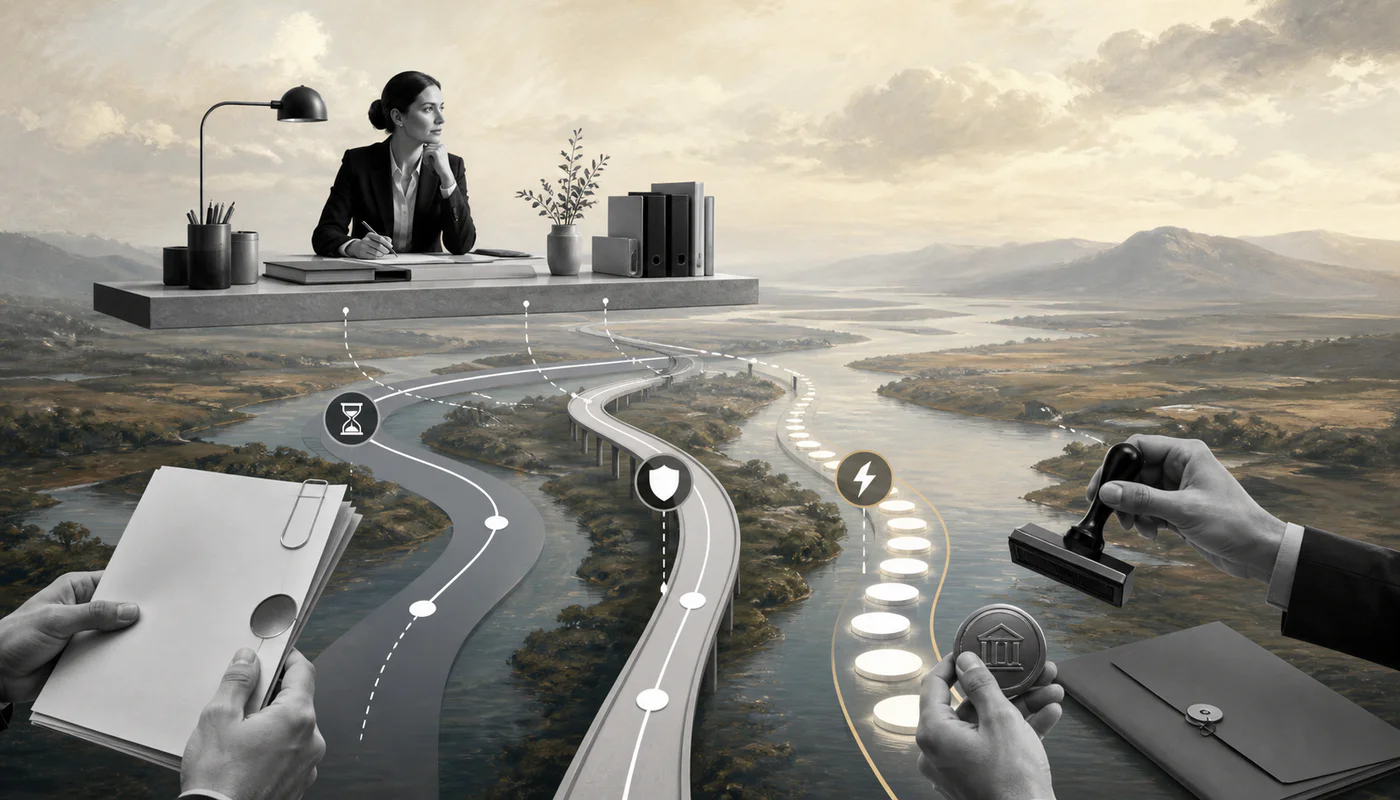 Surreal editorial collage for Instant Payments Guide for Business Finance Teams