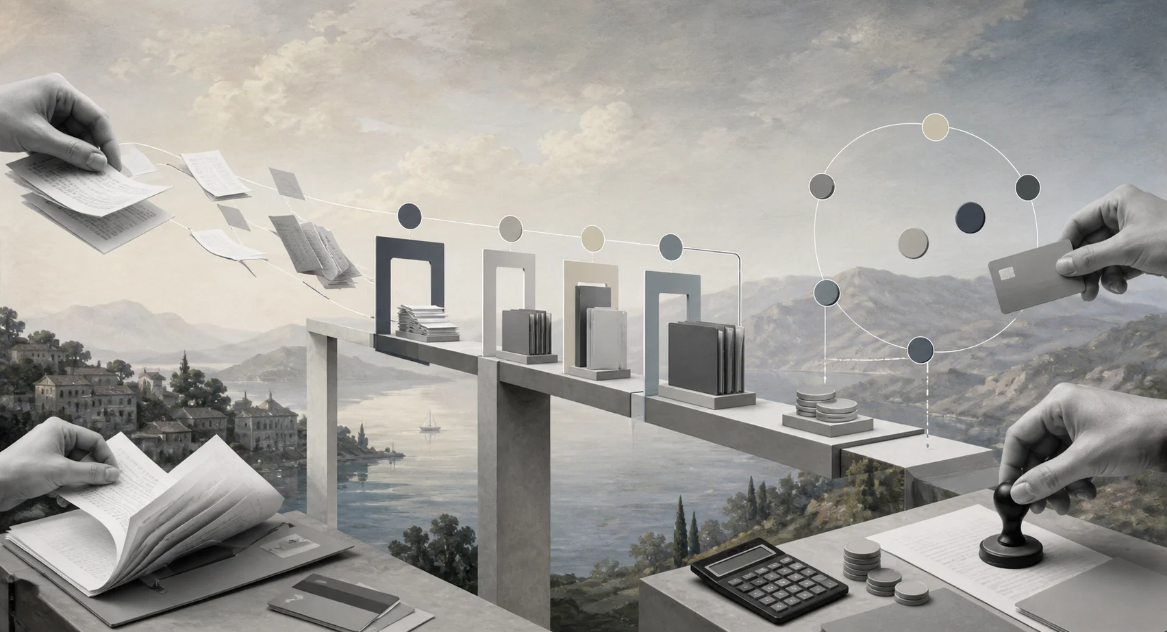 Conceptual editorial image for contractor payment software finance workflows