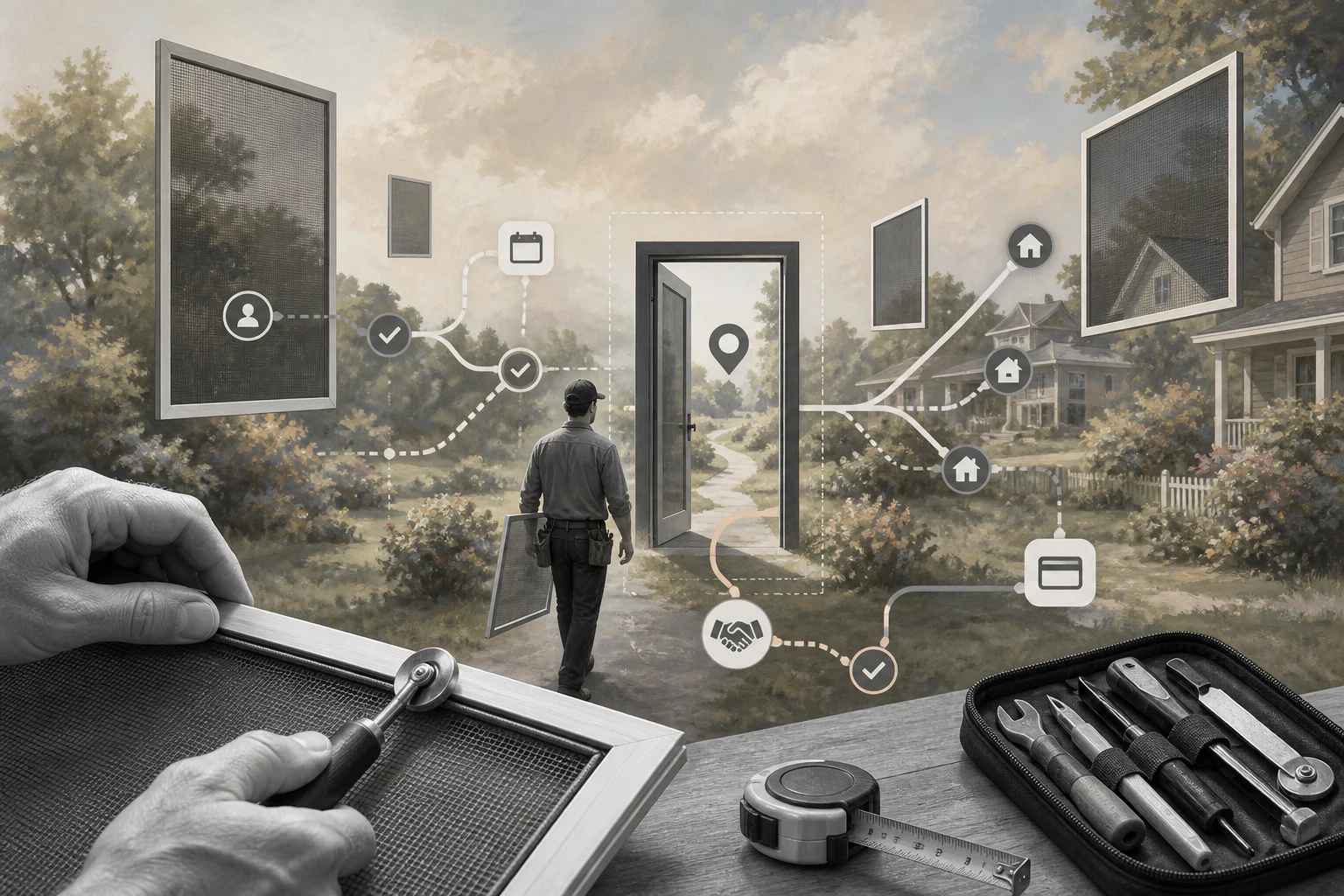 Surreal editorial collage for How to Start a Screen Repair Business With No Staff