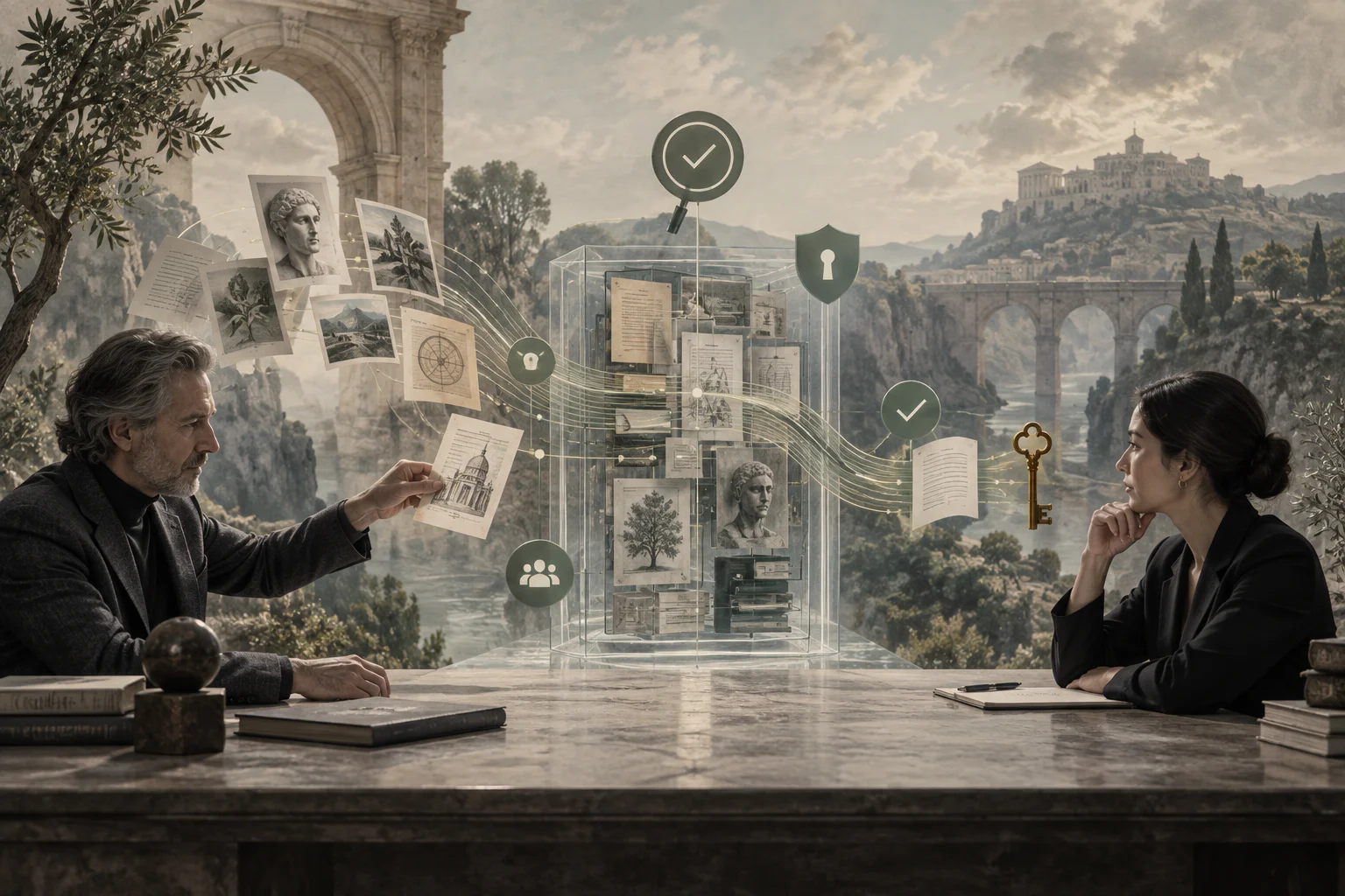 Surreal editorial image for AI knowledge transfer workflow