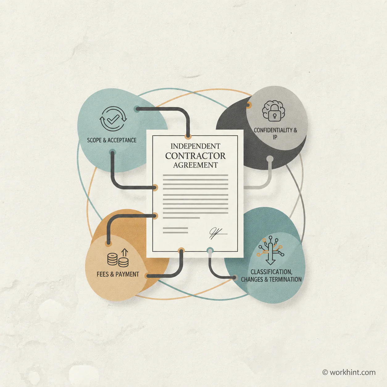 Independent contractor agreement anatomy showing scope, payment, ownership, and operating controls