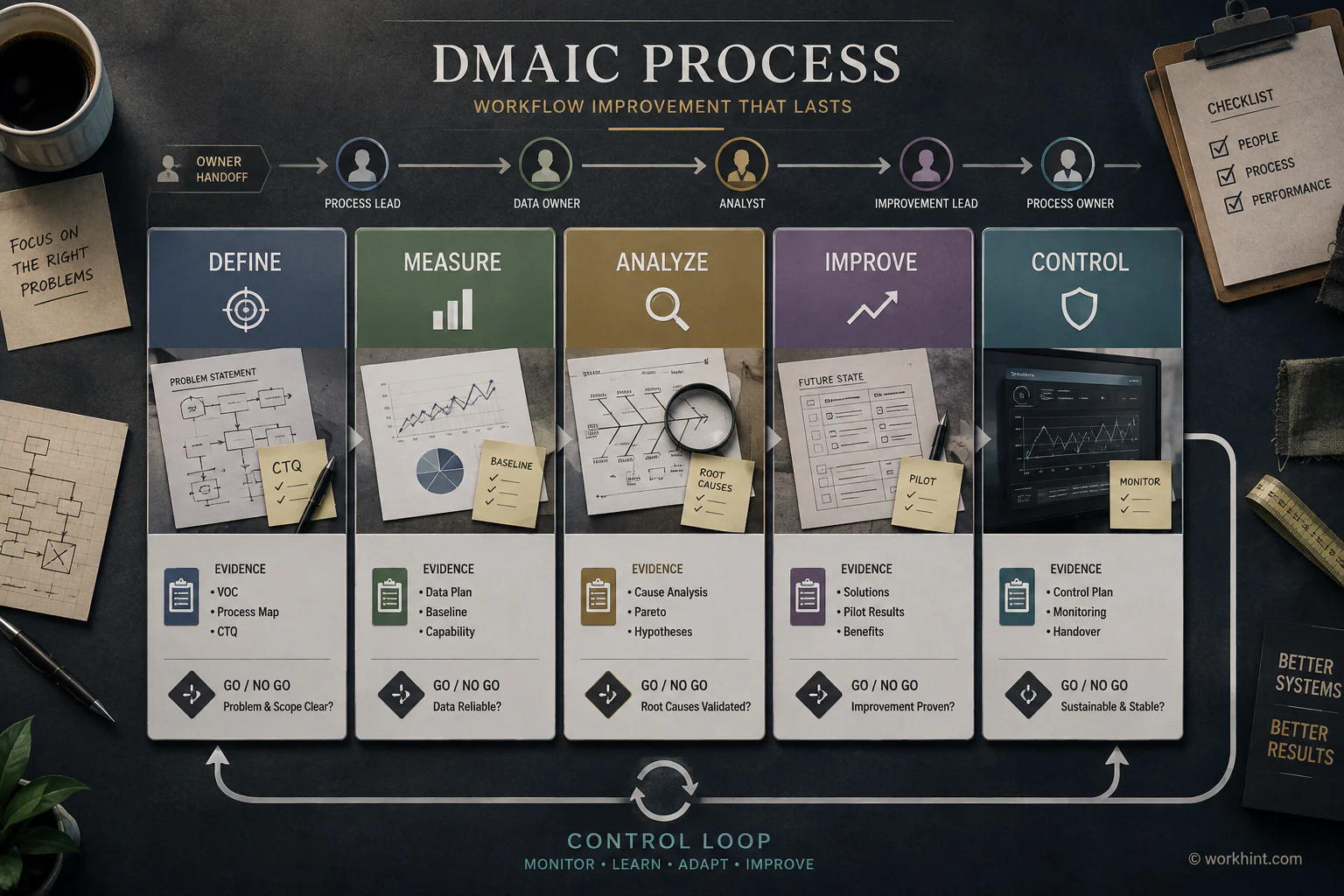 DMAIC process workflow visual for operations teams