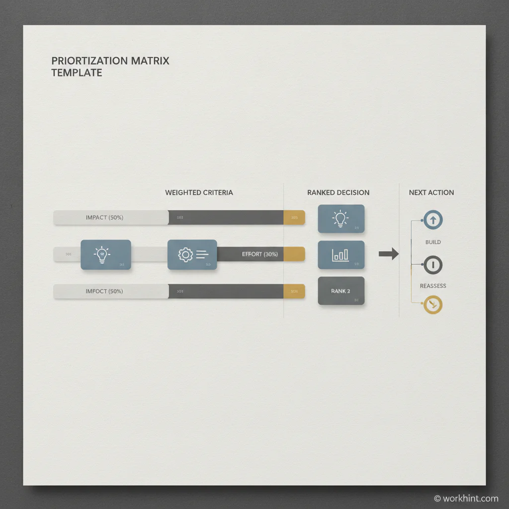 Weighted prioritization matrix turning scored initiatives into a ranked work queue
