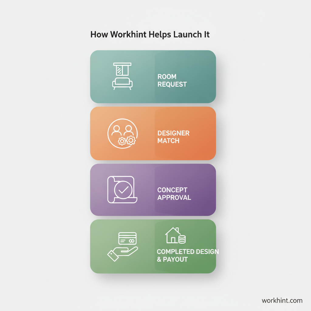 Interior design service workflow from customer request to provider payout