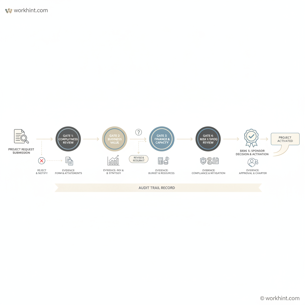 Project approval workflow from request to authorized delivery