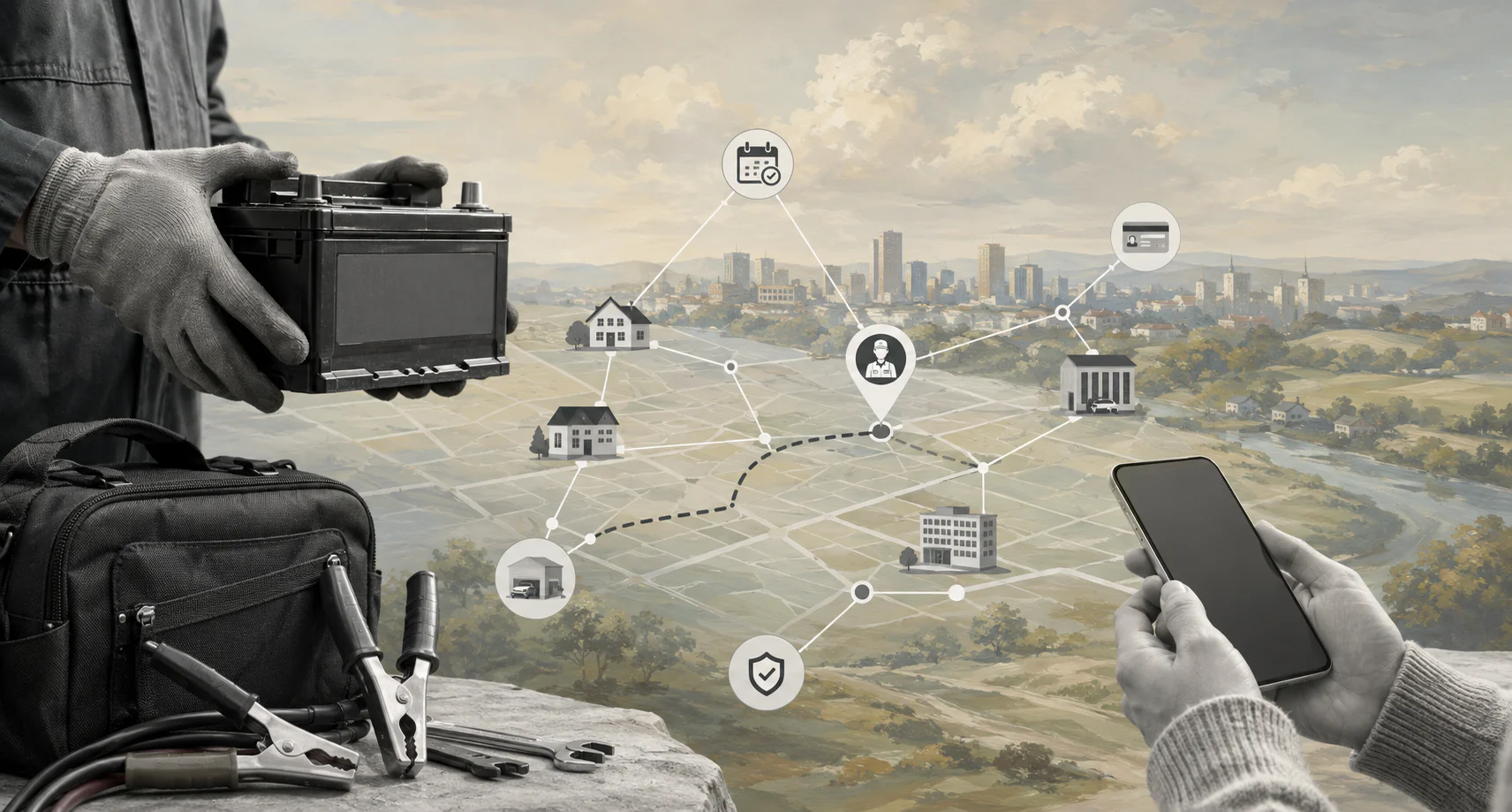 Mobile battery replacement dispatch service concept